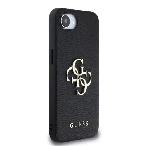 Guess PU Grained 4G Metal Logo tok iPhone 16e készülékhez fekete