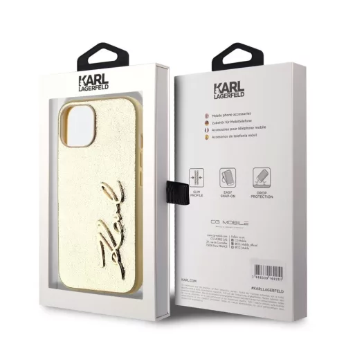 Karl Lagerfeld Wrinkled PU Signature Logo tok iPhone 15 készülékhez arany
