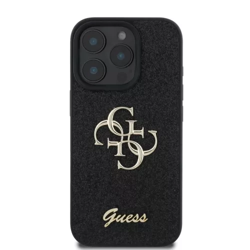 Guess PU Fixed Glitter 4G Metal Logo tok iPhone 16 Pro készülékhez fekete