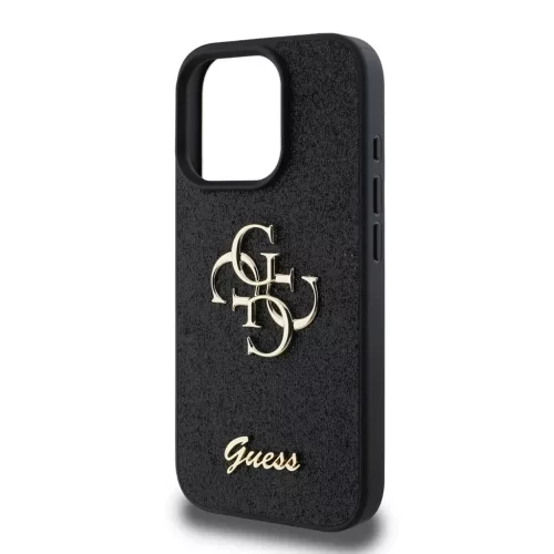 Guess PU Fixed Glitter 4G Metal Logo tok iPhone 16 Pro készülékhez fekete