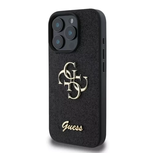 Guess PU Fixed Glitter 4G Metal Logo tok iPhone 16 Pro Max készülékhez fekete