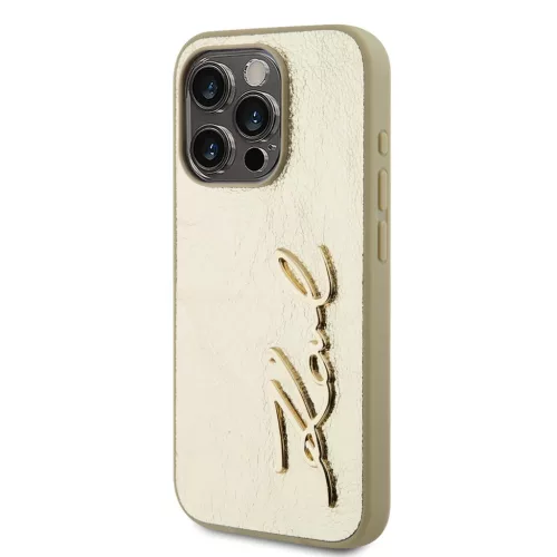 Karl Lagerfeld Wrinkled PU Signature Logo tok iPhone 15 Pro Max készülékhez, arany