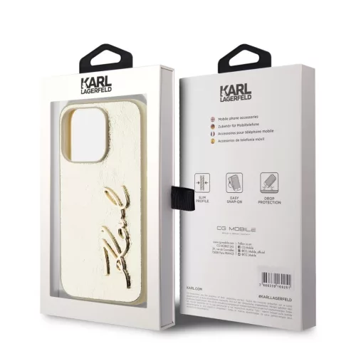 Karl Lagerfeld Wrinkled PU Signature Logo tok iPhone 15 Pro Max készülékhez, arany