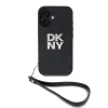 DKNY PU Leather Stack Logo csuklópántos tok iPhone 16 készülékhez fekete