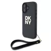DKNY PU Leather Stack Logo csuklópántos tok iPhone 16 készülékhez fekete