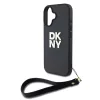 DKNY PU Leather Stack Logo csuklópántos tok iPhone 16 készülékhez fekete