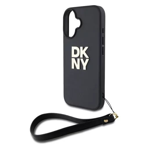 DKNY PU Leather Stack Logo csuklópántos tok iPhone 16 készülékhez fekete
