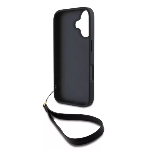 DKNY PU Leather Stack Logo csuklópántos tok iPhone 16 készülékhez fekete