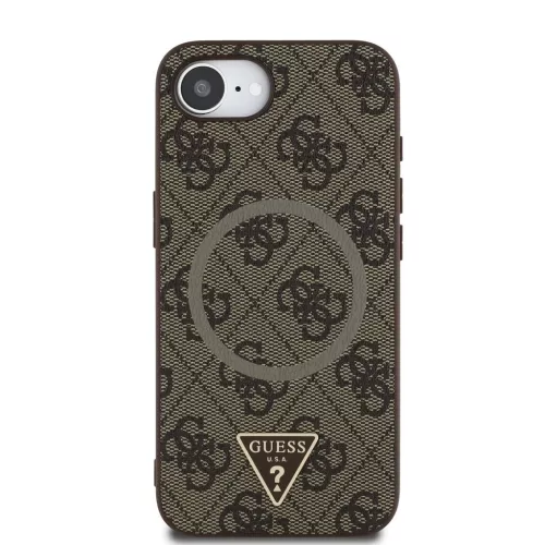 Guess PU 4G Strass Triangle Metal Logo MagSafe tok iPhone 16e/17e készülékhez barna