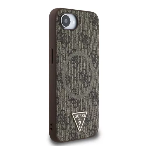 Guess PU 4G Strass Triangle Metal Logo MagSafe tok iPhone 16e/17e készülékhez barna