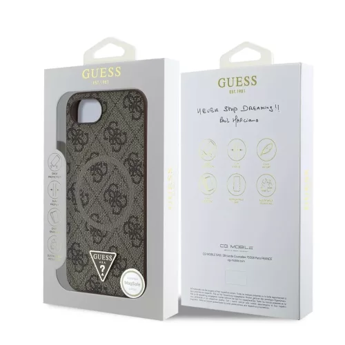 Guess PU 4G Strass Triangle Metal Logo MagSafe tok iPhone 16e/17e készülékhez barna