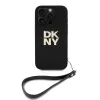 DKNY PU Leather Stack Logo csuklópántos tok iPhone 16 Pro készülékhez fekete