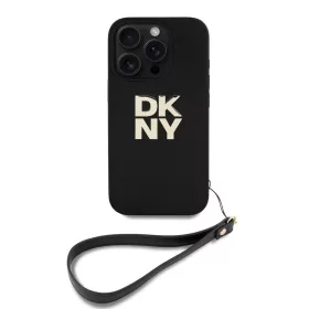   DKNY PU Leather Stack Logo csuklópántos tok iPhone 16 Pro készülékhez fekete