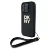 DKNY PU Leather Stack Logo csuklópántos tok iPhone 16 Pro készülékhez fekete