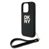 DKNY PU Leather Stack Logo csuklópántos tok iPhone 16 Pro készülékhez fekete