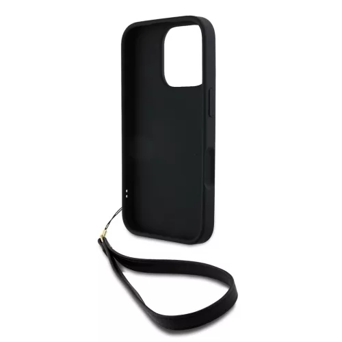 DKNY PU Leather Stack Logo csuklópántos tok iPhone 16 Pro készülékhez fekete