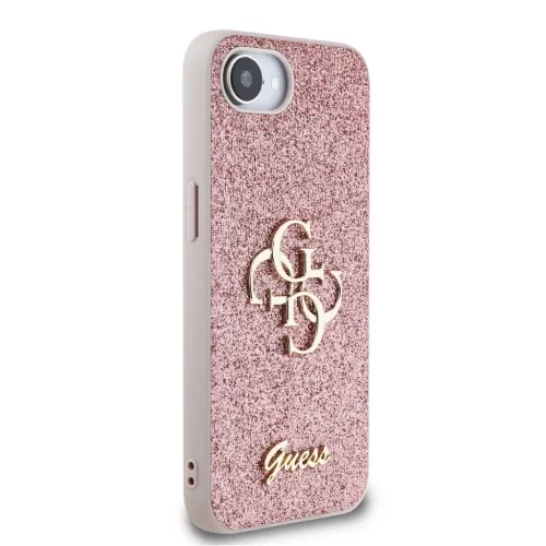 Guess PU Fixed Glitter 4G Metal Logo tok iPhone 16e készülékhez rózsaszín