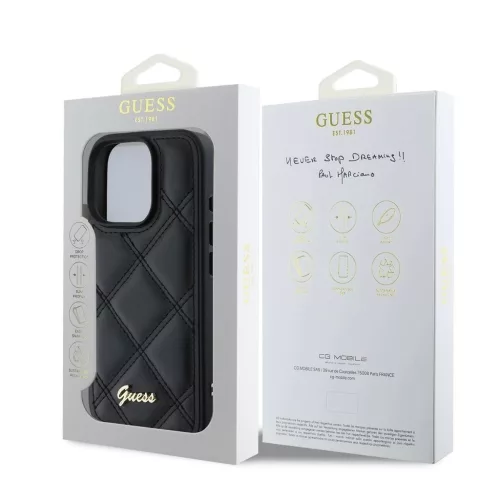 Guess PU bőr quilted tok iPhone 16 Pro Max készülékhez fekete