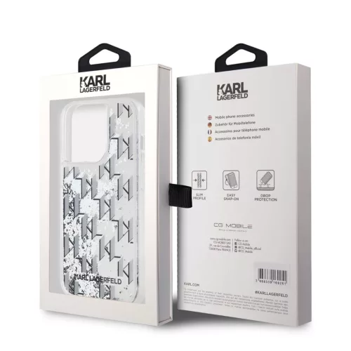 Karl Lagerfeld Liquid Glitter Monogram Gradient tok iPhone 14 Pro Max készülékhez fehér