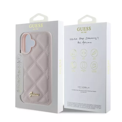 Guess PU bőr párnázott tok iPhone 16 készülékhez rózsaszín