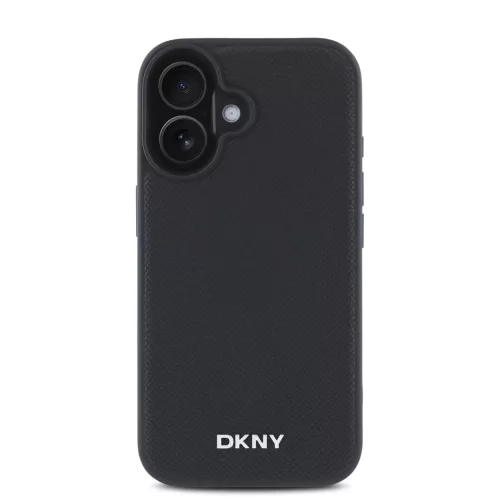 DKNY PU Leather Silver Metal Logo MagSafe tok iPhone 16 Plus készülékhez fekete