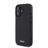 DKNY PU Leather Silver Metal Logo MagSafe tok iPhone 16 Plus készülékhez fekete
