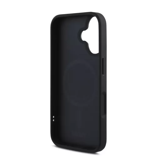 DKNY PU Leather Silver Metal Logo MagSafe tok iPhone 16 Plus készülékhez fekete