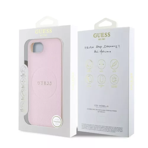 Guess PU Grained Classic Logo MagSafe tok iPhone 16e készülékhez rózsaszín