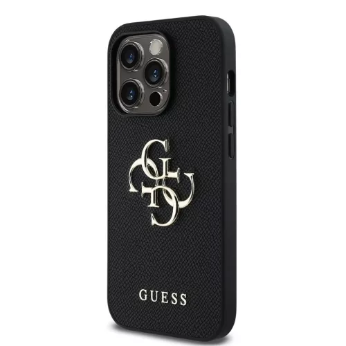 Guess PU Grained 4G Metal Logo tok iPhone 13 Pro készülékhez fekete