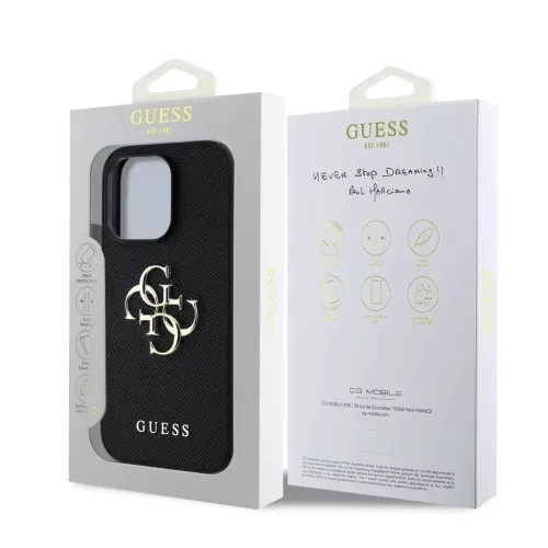 Guess PU Grained 4G Metal Logo tok iPhone 13 Pro készülékhez fekete