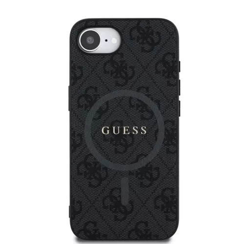 Guess PU bőr 4G Colored Ring MagSafe tok iPhone 16e/17e készülékhez fekete