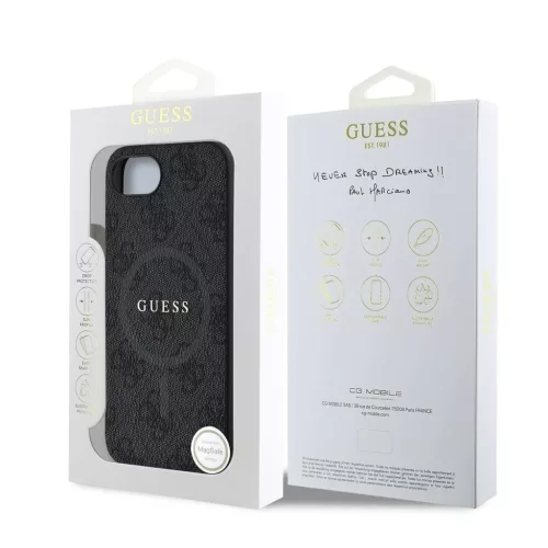 Guess PU bőr 4G Colored Ring MagSafe tok iPhone 16e/17e készülékhez fekete
