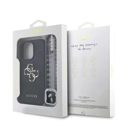 Guess PU 4G Metal Logo Strap tok iPhone 15 Pro Max készülékhez fekete