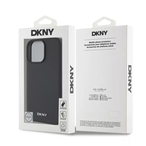 DKNY PU bőr Silver Metal Logo Magsafe tok iPhone 16 Pro Max készülékhez fekete