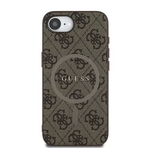 Guess PU bőr 4G Colored Ring MagSafe tok iPhone 16e készülékhez barna