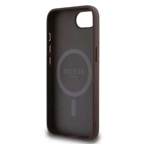Guess PU bőr 4G Colored Ring MagSafe tok iPhone 16e készülékhez barna