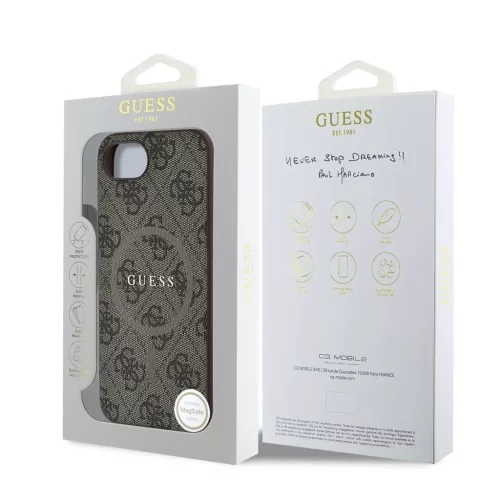 Guess PU bőr 4G Colored Ring MagSafe tok iPhone 16e készülékhez barna