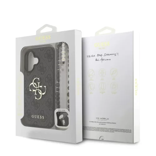 Guess PU 4G Metal Logo Strap tok iPhone 16 készülékhez fekete