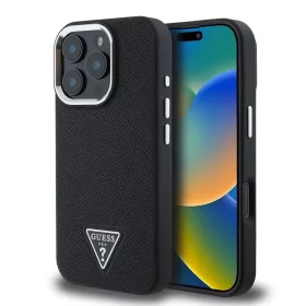  Guess PU Grained Triangle Logo tok iPhone 16 Pro Max készülékhez fekete