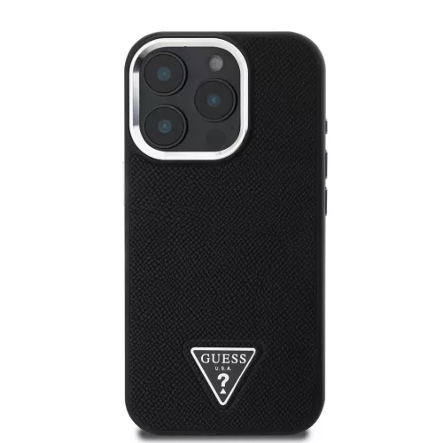 Guess PU Grained Triangle Logo tok iPhone 16 Pro Max készülékhez fekete