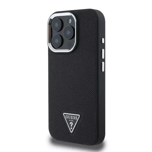Guess PU Grained Triangle Logo tok iPhone 16 Pro Max készülékhez fekete
