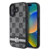 DKNY PU Leather Checkered Pattern and Stripe tok iPhone 16 készülékhez fekete