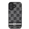 DKNY PU Leather Checkered Pattern and Stripe tok iPhone 16 készülékhez fekete