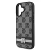 DKNY PU Leather Checkered Pattern and Stripe tok iPhone 16 készülékhez fekete