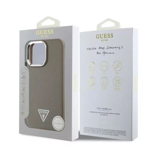 Guess PU Grained Triangle Logo tok iPhone 16 Pro Max készülékhez barna