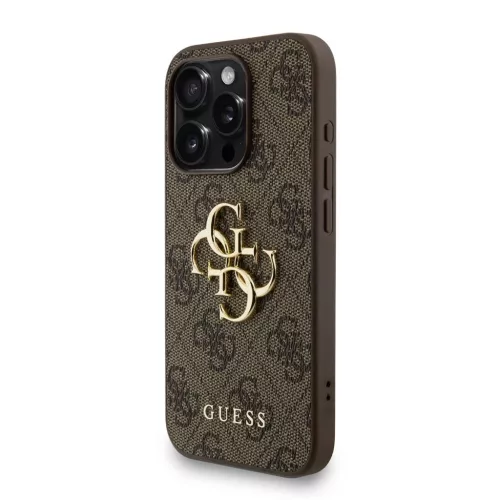 Guess PU 4G Metal Logo Strap tok iPhone 15 Pro készülékhez barna