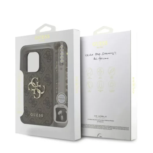 Guess PU 4G Metal Logo Strap tok iPhone 15 Pro készülékhez barna