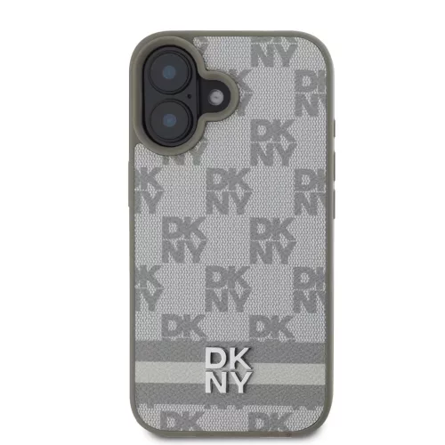 DKNY PU Leather Checkered Pattern and Stripe tok iPhone 16 készülékhez bézs