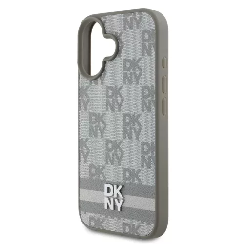 DKNY PU Leather Checkered Pattern and Stripe tok iPhone 16 készülékhez bézs