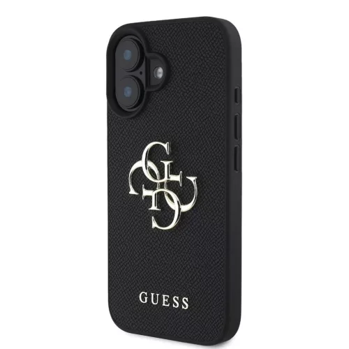Guess PU Grained 4G Metal Logo tok iPhone 16 készülékhez fekete